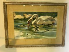 SIGNED MODERN SWANS WATERCOLOR - 1569345