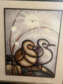 SIGNED MODERNIST SEAGULL PAINTING WITH POEM EN VERSO - 2940868