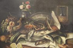 SIGNED OLD MASTER STILL LIFE OF LOBSTER FISH PHEASANT FRUIT PAINTING - 4501363