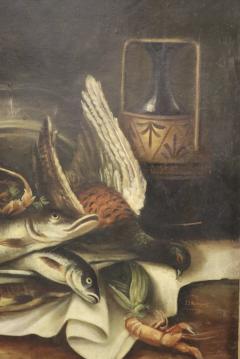 SIGNED OLD MASTER STILL LIFE OF LOBSTER FISH PHEASANT FRUIT PAINTING - 4501371