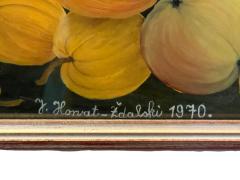 SIGNED RED ROOSTER WITH PUMPKINS FARMLAND FRAMED GLASS REVERSED PAINTING - 4455536