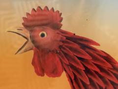 SIGNED RED ROOSTER WITH PUMPKINS FARMLAND FRAMED GLASS REVERSED PAINTING - 4455543