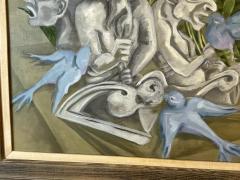 SIGNED SURREALIST GARGOYLES AND BLUEBIRDS PAINTING - 2992479