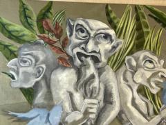 SIGNED SURREALIST GARGOYLES AND BLUEBIRDS PAINTING - 2992482