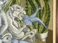 SIGNED SURREALIST GARGOYLES AND BLUEBIRDS PAINTING - 2992483