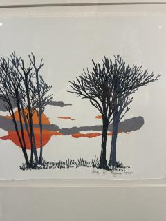 SIGNED THREE SCENE AUTUMN SUN AND TREESCAPE LITHOGRAPH - 3990597