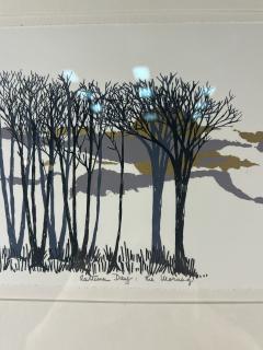SIGNED THREE SCENE AUTUMN SUN AND TREESCAPE LITHOGRAPH - 3990599