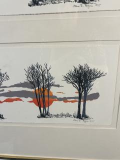 SIGNED THREE SCENE AUTUMN SUN AND TREESCAPE LITHOGRAPH - 3990600