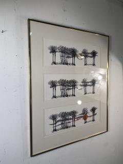 SIGNED THREE SCENE AUTUMN SUN AND TREESCAPE LITHOGRAPH - 3990602