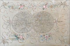 SILK NEEDLEWORK MAP OF THE EASTERN AND WESTERN HEMISPHERES - 3014499