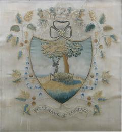 SILK ON SILK NEEDLEWORK COAT OF ARMS OF THE LAWRENCE FAMILY - 3014096