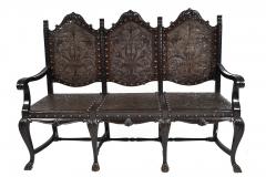 SPANISH COLONIAL PARLOR SET SETTEE ARM CHAIRS EMBOSSED LEATHER SPAIN 19TH C - 1245400