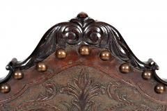 SPANISH COLONIAL PARLOR SET SETTEE ARM CHAIRS EMBOSSED LEATHER SPAIN 19TH C - 1245403