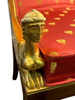 STUNNING EMPIRE CHAIR WITH GILT CARVED NUDE LIONESS CHAIR SILK GOLD BEE FABRIC - 4649082