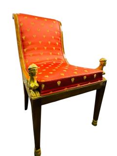 STUNNING EMPIRE CHAIR WITH GILT CARVED NUDE LIONESS CHAIR SILK GOLD BEE FABRIC - 4649083
