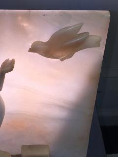 STUNNING NUDE WITH FLYING DOVE SCULPTED ART DECO ALABASTER LAMPS - 3348517