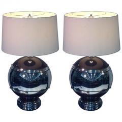 STUNNING PAIR OF ENAMELED BRONZE AND JEWELED MERCURY SPHERE LAMPS - 811308