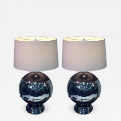 STUNNING PAIR OF ENAMELED BRONZE AND JEWELED MERCURY SPHERE LAMPS - 813277