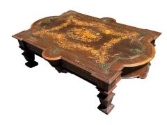SUPERB ANTIQUE BRASS EXOTIC WOODS INLAID FLOWERS COFFEE TABLE - 4594638