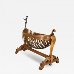 SUPERB GOTHIC 18TH CENTURY WOODEN BASSINET WITH SERPENTINE BRONZE CANDLE HOLDER - 4277170