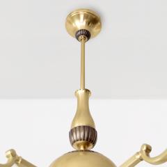 SWEDISH ART DECO BRASS 5 ARM CHANDELIER WITH PATINATED DETAILS - 3131776