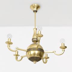 SWEDISH ART DECO BRASS 5 ARM CHANDELIER WITH PATINATED DETAILS - 3131780
