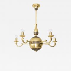 SWEDISH ART DECO BRASS 5 ARM CHANDELIER WITH PATINATED DETAILS - 3133771
