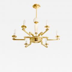 SWEDISH ART DECO BRASS AND WOOD 6 ARM CHANDELIER - 2983096