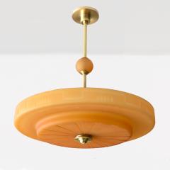 SWEDISH ART DECO CHANDELIER with ETCHED AMBER GLASS - 4405422