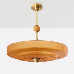 SWEDISH ART DECO CHANDELIER with ETCHED AMBER GLASS - 4426297