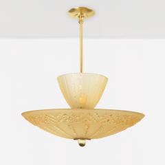 SWEDISH ART DECO DOUBLE SHADE CHANDELIER WITH ETCHED GOLDEN GLASS  - 3523037