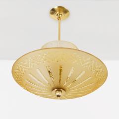 SWEDISH ART DECO DOUBLE SHADE CHANDELIER WITH ETCHED GOLDEN GLASS  - 3523039