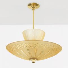 SWEDISH ART DECO DOUBLE SHADE CHANDELIER WITH ETCHED GOLDEN GLASS  - 3523042