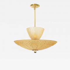 SWEDISH ART DECO DOUBLE SHADE CHANDELIER WITH ETCHED GOLDEN GLASS  - 3527357
