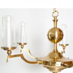 SWEDISH ART DECO FIVE ARM BRASS CHANDELIER WITH CYLINDRICAL GLASS SHADES  - 1178451