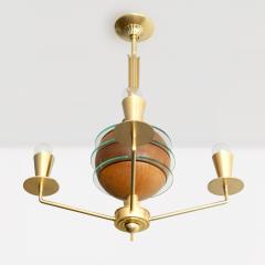 SWEDISH ART DECO ORRERY CHANDELIER WITH GLOBE OF ELM GLASS AND 4 BRASS ARMS - 3932106