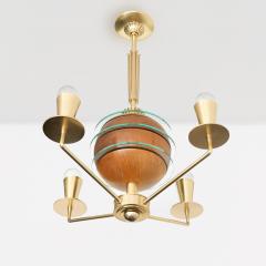 SWEDISH ART DECO ORRERY CHANDELIER WITH GLOBE OF ELM GLASS AND 4 BRASS ARMS - 3932107