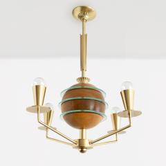 SWEDISH ART DECO ORRERY CHANDELIER WITH GLOBE OF ELM GLASS AND 4 BRASS ARMS - 3932108