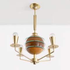 SWEDISH ART DECO ORRERY CHANDELIER WITH GLOBE OF ELM GLASS AND 4 BRASS ARMS - 3932111