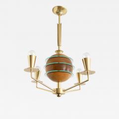 SWEDISH ART DECO ORRERY CHANDELIER WITH GLOBE OF ELM GLASS AND 4 BRASS ARMS - 3976571