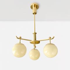 SWEDISH ART DECO POLISHED BRASS 3 ARM CHANDELIER WITH GLASS GLOBES - 3379591