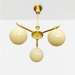 SWEDISH ART DECO POLISHED BRASS 3 ARM CHANDELIER WITH GLASS GLOBES - 3379594