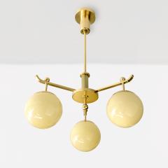 SWEDISH ART DECO POLISHED BRASS 3 ARM CHANDELIER WITH GLASS GLOBES - 3379595