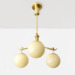 SWEDISH ART DECO POLISHED BRASS 3 ARM CHANDELIER WITH GLASS GLOBES - 3379596