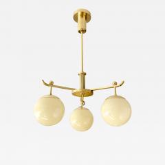 SWEDISH ART DECO POLISHED BRASS 3 ARM CHANDELIER WITH GLASS GLOBES - 3426403