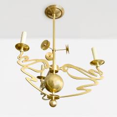 SWEDISH JUGENDSTIL 3 ARM CHANDELIER IN POLISHED BRASS A  - 3175327