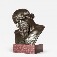 Sabatino de Angelis Grand Tour Bronze Bust of Man as Dionysus on Faux Porphyry Stand - 2504236