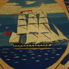 Sailors Woolwork Picture of a Ship with American Flag - 4227287