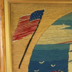 Sailors Woolwork Picture of a Ship with American Flag - 4227289