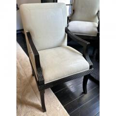 Sally Sirkin Lewis Art Deco Style J Robert Scott Black Lacquer Leather Dining Arm Chairs - 3263609